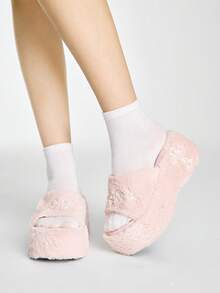 ROMWE Kawaii 女款斜跟厚底涼鞋 暗黑搖滾龐克哥德風 開趾羅馬式沙灘涼鞋 刺繡字母款 派對禮服鞋 - 粉色--3 - 查看 3