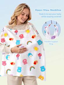 SHEIN X Care Bears 1 Cartoon Cute Printed Mother Nursing Gown, Go Out Baby Carriage Cover, Soft And Comfortable For Daily Use In All Seasons - Multicolor - View 1