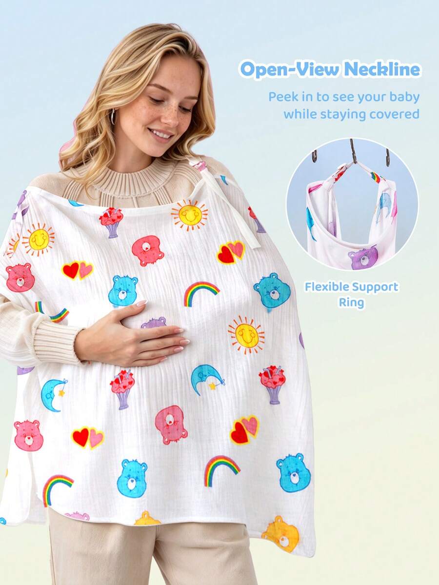 SHEIN X Care Bears 1 Cartoon Cute Printed Mother Nursing Gown, Go Out Baby Carriage Cover, Soft And Comfortable For Daily Use In All Seasons - Multicolor - View 1