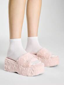 ROMWE Kawaii 女款斜跟厚底涼鞋 暗黑搖滾龐克哥德風 開趾羅馬式沙灘涼鞋 刺繡字母款 派對禮服鞋 - 粉色--3 - 查看 5
