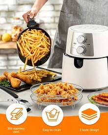 Teckwe 8-Piece Set High-Legged Stainless Steel Dehydrating Rack With Clips, Reusable, Air Fryer Stacking Rack, Round Air Fryer Accessory, Suitable For 4.2QT-5.8QT Air Fryers, Washable, For Baking, Air Fryer Accessory - View 7