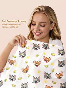 TOM & JERRY X SHEIN 1 Cartoon Cute Printed Mother Nursing Gown, Go Out Baby Carriage Cover, Soft And Comfortable For Daily Use In All Seasons - Multicolor - View 3