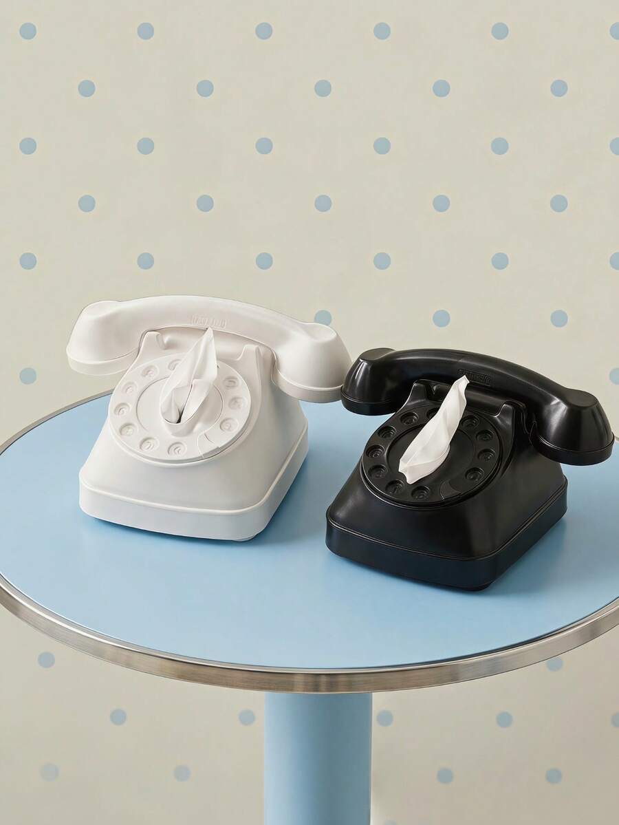 Joivida 1PC Retro Vintage Rotary Telephone Shaped Tissue Box / Smooth Matte Solid Plastic Classic Old Landline Phone Mold Decorative Napkin Holder, Central Round Pull Out Opening Easy Tissue Access Desktop Paper Storage Organizer - Multicolor - View 1