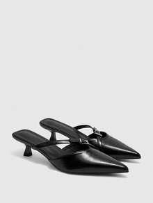 CUCCOO BIZCHIC Women's Autumn New Black Pointed Rear Empty Muller Shoes Kitten Heel Stiletto Wear Commuter High Heels - Black - View 1