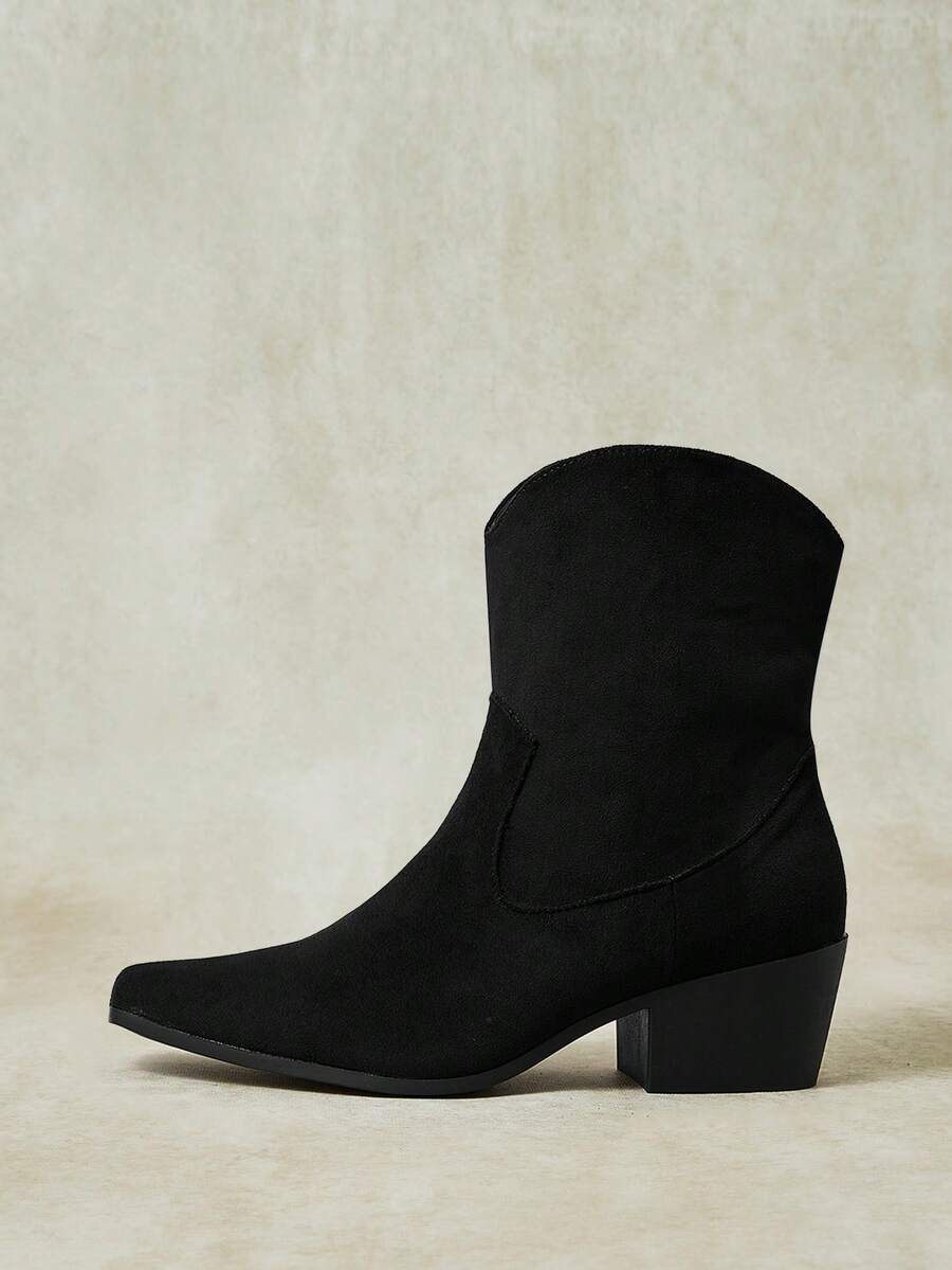Styleloop Outdoor Women's Square Toe Molding Bottom Fleece Fabric, Fashionable, Simple And Comfortable, Slip-On Boots For Parties And Banquets - Black - View 1