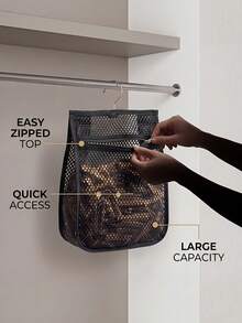 1/2pcsBreathable Hanging Mesh Storage Pouch Equipped With Zipper And Hook. Transparent Mesh Design For Easy Viewing, Perfect For Storing Clothes Pegs, Socks And Small Household Items For Closet & Laundry Room. - Multicolor - View 5