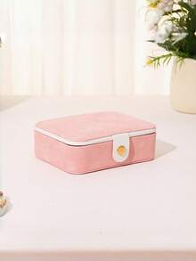 Portable Jewelry Box PU Leather Velvet Lining With Mirror Button Closure Earring Stud Ring Necklace Organizer Exquisite Compact Travel Case Thanksgiving Gift For Women Girls Home Dresser Trip - a - View 14