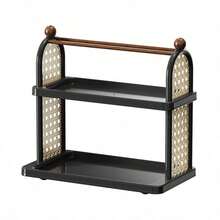 1pc Vintage Woven Pattern Cup Holder Rack, Multi-Tier Countertop Mug Organizer With Glass Hanging Rod, Tabletop Coffee Cup Storage Stand For Home Kitchen - Multicolor 2 - View 6