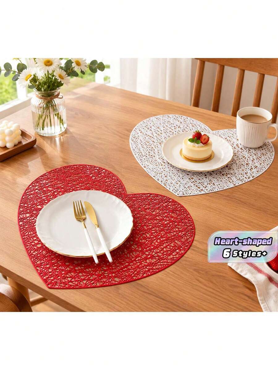 Valentine'S Day Heart-Shaped Pvc Table Mats - Heat-Resistant, Non-Slip Dining Placemats For Home & Restaurant Use, Romantic Table Setting | Bold Pattern Placemats | Pvc Placemats - Multicolor - View 1