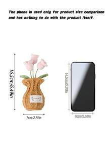 手工鉤編花朵附針織收納袋花瓶，多色可選，人造永生花桌面裝飾，生日週年手工禮物，居家辦公室桌面擺飾 - 多色32 - 查看 3
