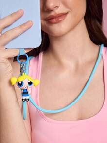 THE POWERPUFF GIRLS X SHEIN Dây đeo điện thoại búp bê hoạt hình dễ thương - Màu xanh lam - Xem 2