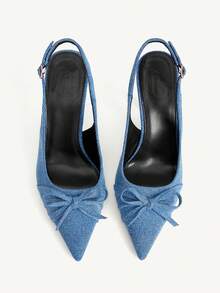 CUCCOO CHICEST French Bow Back Strap Stiletto High Heels Slim Pointed Commuter Elegant Shoes - Blue - View 2