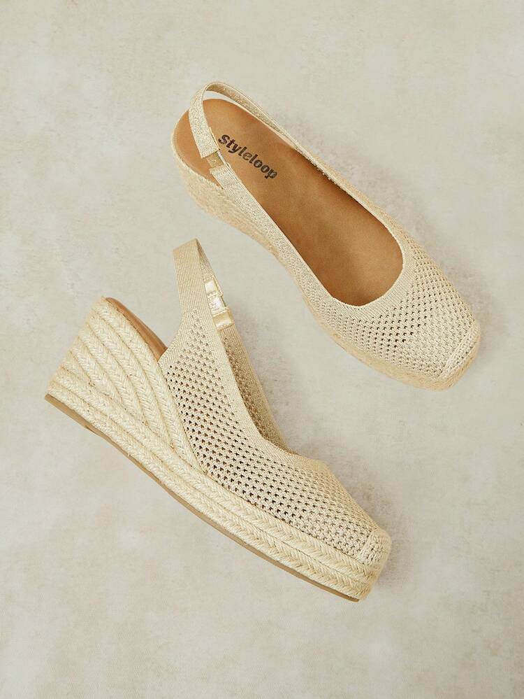Styleloop 女款楔跟厚底涼鞋，度假穿搭，旅行必備，波希米亞風，夏季穿著，度假氛圍 - 淺金色 - 查看 5