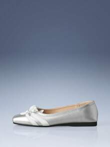 CUCCOO GRLICON Low Vamp Color Matching Lace-Up Flat Bottom Y2K Silver PU Leather Women's Flat Bottom Shoes Party Outdoor - Silver - View 2