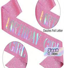 1-Piece Birthday Decoration Set, Satin Shoulder Straps, Party Supplies, Birthday Girl - Pink - View 1