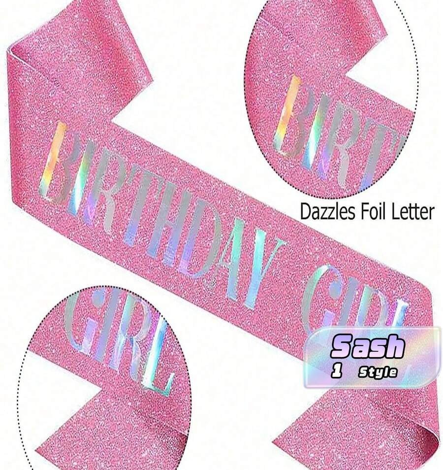 1-Piece Birthday Decoration Set, Satin Shoulder Straps, Party Supplies, Birthday Girl - Pink - View 1