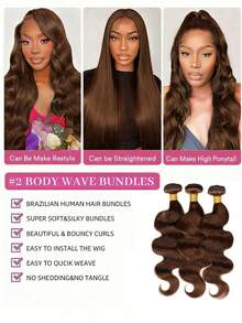 Color #2 Dark Brown Body Wave Human Hair Bundles 10-28 Inch Chocolate Brown 3 Bundles Body Wave Bundles Human Hair Brazilian Remy Weave Hair Extensions - S2 - View 9