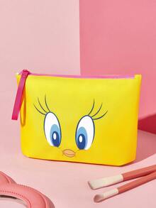 LOONEY TUNES X SHEIN Bright Yellow Cartoon Double-Sided Print Zipper Bag, Portable Medium Size, Multi-Purpose For Cosmetics, Tech Gadgets And Personal Small Item - lemon yellow - View 3