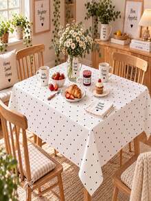 Joivida One White Polka Dot Tablecloth, Made Of Peach Velvet Material, Easy To Clean, Suitable For Kitchen And Dining Room Decoration, Suitable For Parties, Picnics, Home Decorations, Bright Style, Durable Fabric, Movable Fabric, Party Tableware - White polka dot - View 3