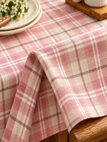Joivida A Two-Color Pink Checkered Tablecloth, Made Of Velvet, Easy To Clean, Suitable For Kitchen, Dining Room Decoration, Holiday Parties, Picnics And Daily Ornaments. The Fabric Is Sturdy And Durable, Making It Suitable As Party Tableware. - Bean paste powder plaid - View 6