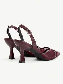 CUCCOO CHICEST Burgundy Mesh Leather Pointed High Heels, Back Strap Design, Elegant Commuter Dinner Temperament Women's Shoes - Burgundy - View 5
