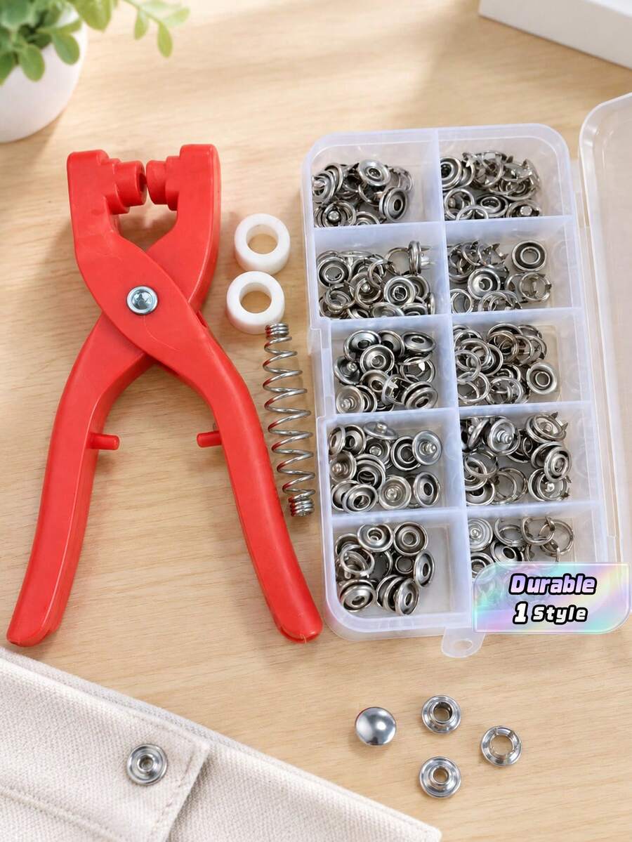 200 Sets 5-Prong Metal Snap Button Kit, Equipped With Hand Pressure Pliers And Storage Box. Durable Metal Fasteners For Sewing And DIY Crafts, Perfect For Repairing And Decorating Clothes, Hats, Bags And Various Handmade Fabric Accessories. - multicolor - View 1