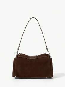 Viva Strut Ladies Fashionable Personality Street Sweet Cool Girls Y2K Vintage Deep Coffee Suede Star Rivet Design Flip Shoulder Bag, Daily School Shopping Dating - Dark coffee - View 4