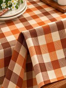 Joivida Orange-Brown Checkered Tablecloth, Made Of Peach-Pink Velvet Fabric, Easy To Clean, Suitable For Kitchen And Dining Room Decoration, Suitable For Parties, Picnics And Home Arrangements. Durable Fabric, An Ideal Choice For Party Tableware. - Orange brown checkered - View 6