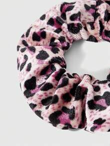 ROMWE Pink And Fashionable Leopard Print Satin Hair Rope, Storage, Zipper Model, Change Bag, Large Ponytail Hair Band, Cute Ponytail Hair Band. - Pink leopard print - View 4