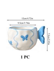A Set Of Exquisite Ceramic Mugs, Featuring 3D Bow-Shaped Handles | Pastel Floral And Butterfly-Printed Teacups Paired With Scallop-Shaped Saucers | Adorable Korean-Style Coffee Cups-Perfect For Home Decor And As Gifts. - Multicolor - View 14
