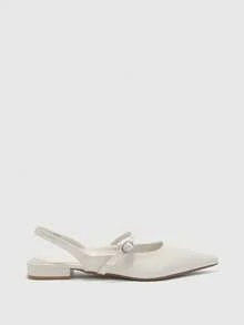 CUCCOO BIZCHIC French Pointed Slingback Flat Women's Shoes One-Button Low-Heeled Shoes - Off-white - View 2