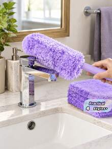 Cleaning Pads And Single HandleCleaning Function. Ideal For Cleaning Dust, Pet Hair, Fluff, And Debris, Essential Home Cleaning Supplies, Electrostatic Cleaning Pads, Dual-Sided Use. Suitable For Cleaning After Various - Purple - View 1