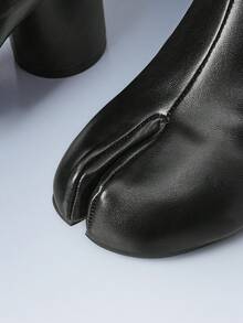 CUCCOO GRLICON Vintage Black Split-Toed Short Boots Autumn And Winter Pleated Bundle Drawstring Lace-Up Thick Heel Commuter Wide Tube High Heel Women's Medium Boots - Black - View 5