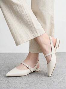 CUCCOO BIZCHIC French Pointed Slingback Flat Women's Shoes One-Button Low-Heeled Shoes - Off-white - View 5
