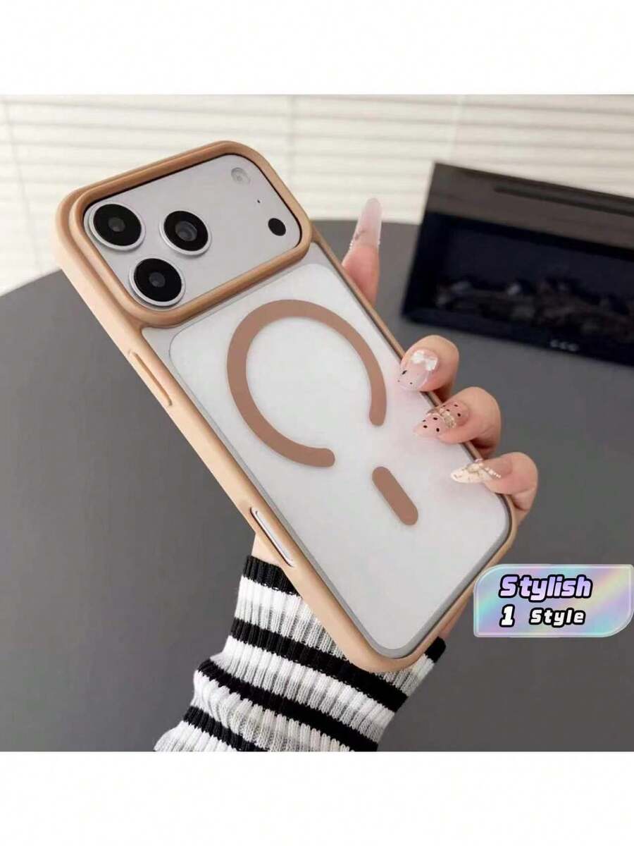 Luxury Shockproof And Drop-Resistant 3-In-1 Magnetic Clear Acrylic Phone Case, Compatible With 17 Pro Max - Brown - View 1