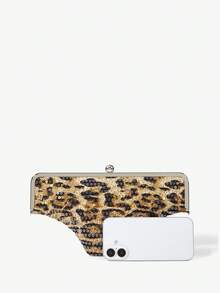Viva Strut Ladies Fashionable Personality Fun Sexy Sweet Cool Y2K Leopard Print Sequins Triangle Undies Clutch, Dinner Bag, Party Dating Banquet Dance Night Club - Coffee - View 5
