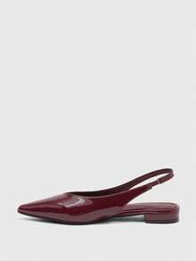 CUCCOO BIZCHIC French Retro Patent Leather Pointed Simple Back Mixed With Flat Shoes Workplace Commuting Versatile Low Vamp Low Heels - Burgundy - View 9