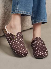 Solecia Women's New Slip-On Slippers With Plush Warm And Comfortable Shoes Inside Fall Shoes - Brown polka dot - View 2