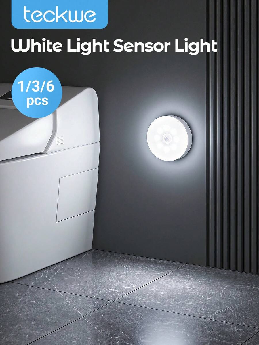 Teckwe 6件/3件/1件 LED無線感應壁燈,可充電小夜燈,適用於廚房、臥室、客廳、走廊、浴室、房間裝飾 - 白光 - 查看 1