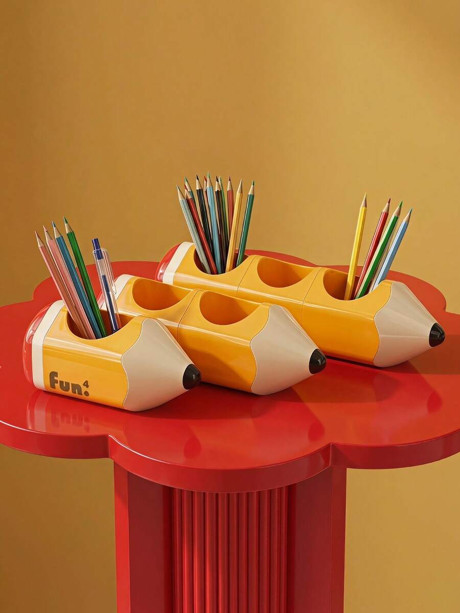 Joivida 1Pc Novelty Fun Pencil‑Shape Pen Holder, Multi‑Hole Desktop Stationery & Cosmetic Brush Storage Organizer, Durable ABS Decor Cup, Cute Table Ornament For Home Office Study Desk Decoration - Multicolor - View 1