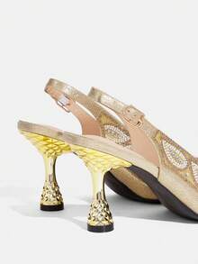 CUCCOO TILAWA Pearl Decoration Gold Sparkling Rhinestone Elegant Temperament Sexy Pointed Women's High Heels - The Rear Buckle Belt Is Exquisitely Designed, Using T - Gold - View 10