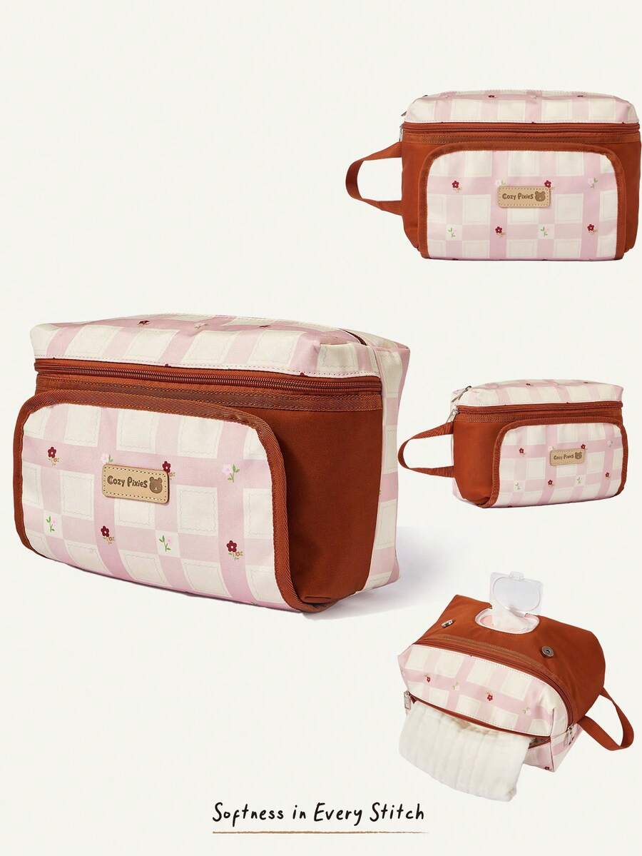 Cozy Pixies 1 Piece Oxford Cloth Diaper Storage Bag, Multi-Functional Travel Storage Mother And Baby Bag, Hidden Convenient Tissue Bag, Baby Product Bag. - Plaid - View 1
