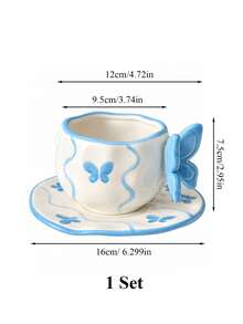 A Set Of Exquisite Ceramic Mugs, Featuring 3D Bow-Shaped Handles | Pastel Floral And Butterfly-Printed Teacups Paired With Scallop-Shaped Saucers | Adorable Korean-Style Coffee Cups-Perfect For Home Decor And As Gifts. - Multicolor - View 13