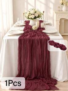 1pc/3pcs Burgundy Bohemian Style Gauze Table Runner, Semi-Transparent Thin Gauze Tablecloth, Suitable For Wedding, Birthday, Baby Shower, Party, Bohemian Style Tabletop Decor - Multicolor - View 11
