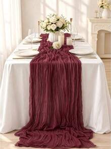 1pc/3pcs Burgundy Bohemian Style Gauze Table Runner, Semi-Transparent Thin Gauze Tablecloth, Suitable For Wedding, Birthday, Baby Shower, Party, Bohemian Style Tabletop Decor - Multicolor - View 8