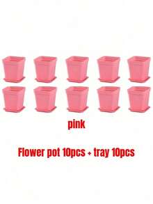 10/20pcs Colorful Mini Square Succulent Pot With Tray Plastic Flower Pot Plant Growing Container Suit For Home Garden Balcony Office - Multicolor - View 22