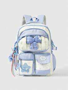 ROMWE Kawaii Blue Multi-Pocket Transparent Layer Display Backpack. - Blue - View 1