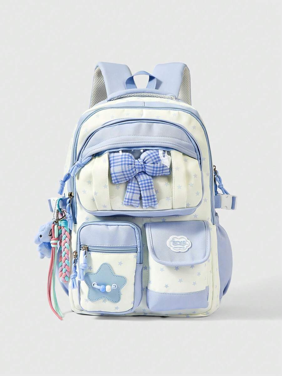 ROMWE Kawaii Blue Multi-Pocket Transparent Layer Display Backpack. - Blue - View 1