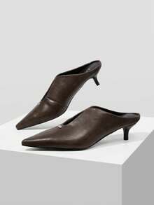 MOTF PREMIUM WOMEN'S HIGH HEELS, MULES, LOW HEELS, CLOSED POINTED TOES, OVERALLS, SLIP-ON, SHALLOW HEELS, FORMAL WEAR, OFFICE, WORK SHOES - Coffee Brown - View 3
