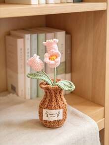 手工鉤編花朵附針織收納袋花瓶，多色可選，人造永生花桌面裝飾，生日週年手工禮物，居家辦公室桌面擺飾 - 多色32 - 查看 4